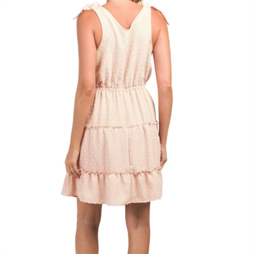 New! Lucky Brand Women's Tie Shoulder Clip Dot Ruffle Tiered Summer Mini Dress - Picture 6 of 7